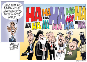 President Obama said, “People don’t remember, but when I came into office, the Untied States in world opinion ranked below China and just barley above Russia, and today once again, the Untied States is the most respected country on earth."